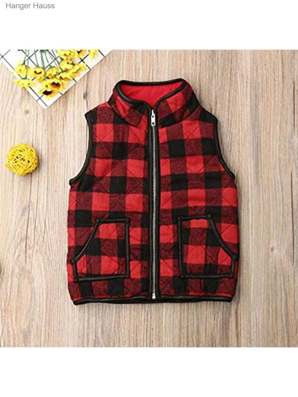 Girls Cotton Blend Plaid Quilted Vest Puff Lined Gilet Windproof
